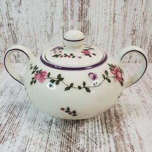 Eschenbach Bavaria Germany Elfenbein Porzellan Sugar Bowl w Lid Floral 2 Handle